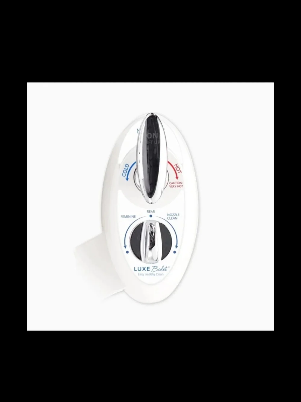 Bidet Attachment Box Panel — White Packaging with Black Text